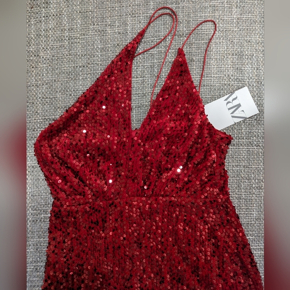 Zara Red Sequin Mini Dress size S(4-6) - Picture 5 of 7